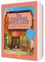 "The Pumpkin Spice Café: Das Koch- und Backbuch" in der Mitte. Illustration: Café mit herbstlichem Dekor.