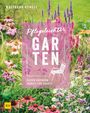 Text: "Pflegeleichter Garten: Clever gärtnern Schritt für Schritt." Garten mit pinken und weißen Blumen und grünem Hintergrund.