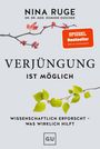 „Nina Ruge, Verjüngung ist möglich“. Zweig mit roten Blättern oben, grüne Blätter unten, „GU“ Logo.