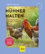 Titel: "Hühner halten - Das Rundum-Sorglos-Paket". Roter Kreis mit "Mit großem interaktivem ONLINE-LERNQUIZ". Ein Hahn und zwei Hühner.