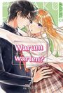 „Warum warten?“, „7“, „Aki Kusaka“. Eine Manga-Illustration zeigt ein sich anschauendes Paar in Schuluniformen.