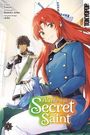 Titel: "A Tale of the Secret Saint". Illustration einer rothaarigen Frau in Uniform mit Vogel, Mann im Hintergrund.