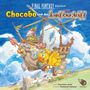 „Chocobo und das Luftschiff.“ Ein gelber Vogel, Chocobo, fliegt mit einem hölzernen Luftschiff durch den Himmel.