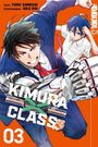 "KIMURA CLASS 03" steht mit zwei dynamischen Figuren. Eine trägt einen Anzug und eine Faust aus Metall, die andere ein Hemd.