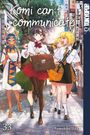 „Komi can't communicate“ – Ein Manga-Cover: Fünf stilvoll gekleidete junge Frauen gehen fröhlich durch eine belebte Straße.