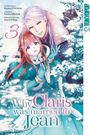 Text: "Why Claris was married to Jean", "3". Illustration von einem Paar in einem verschneiten Wald, beide in eleganter Kleidung.