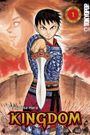 "Kingdom" in großen Buchstaben unten, darüber ein Krieger mit Schwert in Rüstung, umgeben von Soldaten und Gesichtern.