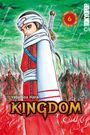 „KINGDOM“, „Yasuhisa Hara“, „6“. Eine Manga-Illustration: Kriegerin in rotem Gewand mit Soldaten, grünlicher Himmel.
