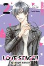 "LOVE STAGE!! Spotlight Edition". Manga-Stil: Junge mit Lederjacke, lila Hintergrund mit rosa und weißen Dreiecken.