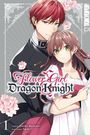 „Flower Girl & Dragon Knight“, Manga-Cover. Zwei Figuren: Ein roothaariger Mann in Uniform und eine braunhaarige Frau.