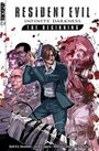 "Resident Evil: Infinite Darkness - The Beginning". Ein Mann mit Pistole inmitten von Zombies, düsterer Comic-Stil.