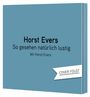 „Horst Evers: So gesehen natürlich lustig. Mit Horst Evers.“ Ein blaues Cover mit einem Hinweis „Cover folgt“.