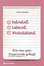 Notizbuchseite mit den Texten: "Ulrike Rauhut", "Individuell", "Liebevoll", "Wertschätzend", "Wie eine gute Trauerrede gelingt". Logo unten links.