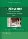 Text: "Heinzpeter Hempelmann, Philosophie, Eine Einführung für Theologinnen und Theologen, Band 2, Antike: Stoa – Epikur – Pyrrhonische Skepsis". Ein Bild eines Säulengangs.