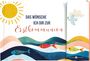 "DAS WÜNSCHE ICH DIR ZUR Erstkommunion" in blauer und roter Schrift, bunte Fische, gelbe Sonne, fliegende Taube.
