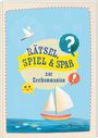 "Rätsel, Spiel & Spaß zur Erstkommunion" in fröhlichen Farben mit Taube, Labyrinth, Boot und Fischen als Illustration.