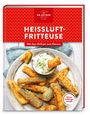 "HEISSLUFT-FRITTEUSE" und "Mit dem Airfryer zum Genuss". Teller mit panierten Snacks und Dip, rotes Buchcover.