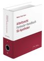 "Weber/Etzel/Kern, Arbeitsrecht Formular-Handbuch für Apotheker." Ein weiß-roter Ordner mit Text auf dem Rücken.