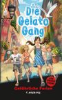 „Die Gelato Gang“, „Gefährliche Ferien“, T. Arzberg. Vier Kinder rennen durch eine malerische Straße. Stimmung lebhaft.