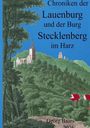 "Chroniken der Lauenburg und der Burg Stecklenberg im Harz" von Georg Baars. Illustration von Burgruinen in grüner Landschaft.