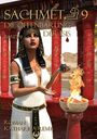 "Sachmet 9: Die Offenbarung der Isis, Band 9, Roman von Katharina Remy." Eine Frau in antiker Kleidung steht vor roten Säulen.