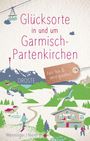 Text: "Glücksorte in und um Garmisch-Partenkirchen. Fahr hin & werd glücklich. DORSTE. Wenninger/Nierer." Illustration: Menschen beim Skifahren, Berge, Seilbahn.