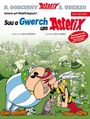 Titel: "Suu a Gwerch um Asterix", Mundartausgabe auf Mittelfränkisch. Comicfiguren Asterix, Obelix und ein kleiner Hund.