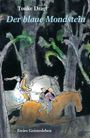 "Tonke Dragt – Der blaue Mondstein. Freies Geistesleben." Illustration: Personen auf einem Pferd im dunklen Wald.
