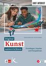 "Digital Kunst unterrichten. Grundlagen, Impulse und Perspektiven." zeigt zwei lächelnde Jugendliche mit Tablet.