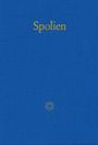 "Spolien" steht in goldener Schrift oben, darunter ein kleines goldfarbenes Kreisornament auf blauem Hintergrund.