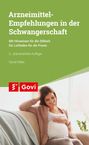 Text oben: "Arzneimittel-Empfehlungen in der Schwangerschaft". Frau sitzt lächelnd auf Sofa, hält ihren Babybauch. Govi-Logo.