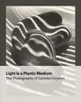 Text: "Light Is a Plastic Medium. The Photography of Carlotta Corpron." Schwarze geschwungene Formen mit Lichtstreifen.