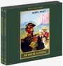 "Heiko Grauel liest: KARL MAY, AM RIO DE LA PLATA." Illustration zweier Männer in traditioneller Kleidung mit Bergen im Hintergrund.