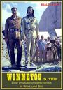 Texte: "WINNETOU 3. TEIL", "Eine Produktionsgeschichte in Wort und Bild", "RIALTO FILM". Zwei Männer in Kostümen, Filmset im Hintergrund.