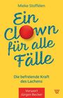 Text: „Ein Clown für alle Fälle“ in blauer Schrift, ein roter Punkt als Nasen-Ersatz. Gelber Hintergrund.