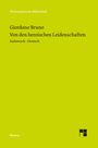 Titel: "Giordano Bruno: Von den heroischen Leidenschaften. Italienisch – Deutsch." Grünes Cover, Verlagsname "Meiner".