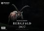 Text: "Bildkalender Bergjagd 2027." Ein Steinbock mit großen, gebogenen Hörnern im Vordergrund, dunkler Hintergrund.