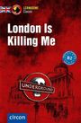 "London Is Killing Me" steht in großen weißen Buchstaben auf rotem Hintergrund mit einem Totenkopf über einem "Underground"-Schild.
