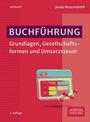 Titel: „Buchführung: Grundlagen, Gesellschaftsformen und Umsatzsteuer“. Ein illustriertes Tabellen-Icon ziert das Cover.