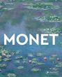 Text: "MONET". Darunter eine Impression von Seerosen mit Wasser in Blau- und Grüntönen. Logo von "PRESTEL" unten rechts.
