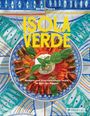 "Meike Peters" und "ISOLA VERDE" in großen, gelben Buchstaben, darunter Teller mit Tomaten, Burrata und Basilikum.