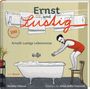 „Ernst und Lustig“, „Arnošt Lustigs Lebensreise“. Ein Mann in rotem Badeanzug beugt sich über eine Badewanne.