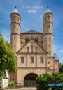 "St. Pantaleon Köln" steht oben, darunter eine romanische Kirche mit zwei markanten Türmen.