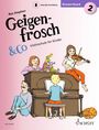 Titel: Geigenfrosch & Co. Violinschule für Kinder. Illustration: Kinder spielen am Klavier, eines spielt Geige, ein Frosch sitzt oben.