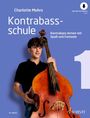 "Charlotte Mohrs Kontrabassschule: Kontrabass lernen mit Spaß und Fantasie." Darunter ein junger Mann mit einem Kontrabass.