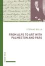 Cover-Design. Oben Links handschriftlicher Text, rechts ein Porträt. Titel: "From Alps to Art..." von Stefano Bolla.