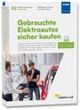 "Gebrauchte Elektroautos sicher kaufen" steht groß auf einem Buchcover. Darunter: Ein Mann und eine Frau neben einem Auto.