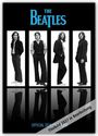 "The Beatles" in Blau, vier Männer in Schwarz-Weiß, jeder in einem eigenen Rahmen, darunter Spiegelungen, "OFFICIAL 2026 CALENDAR".