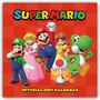 "SUPER MARIO" oben, "OFFICIAL 2027 CALENDAR" unten. Illustration: Mario, Luigi, Peach, Daisy, Yoshi, Toad fröhlich posierend.