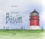 "Spaziergang durch Büsum" von Inge Nagel. Illustrationen eines Leuchtturms und Personen auf einer grünen Wiese.